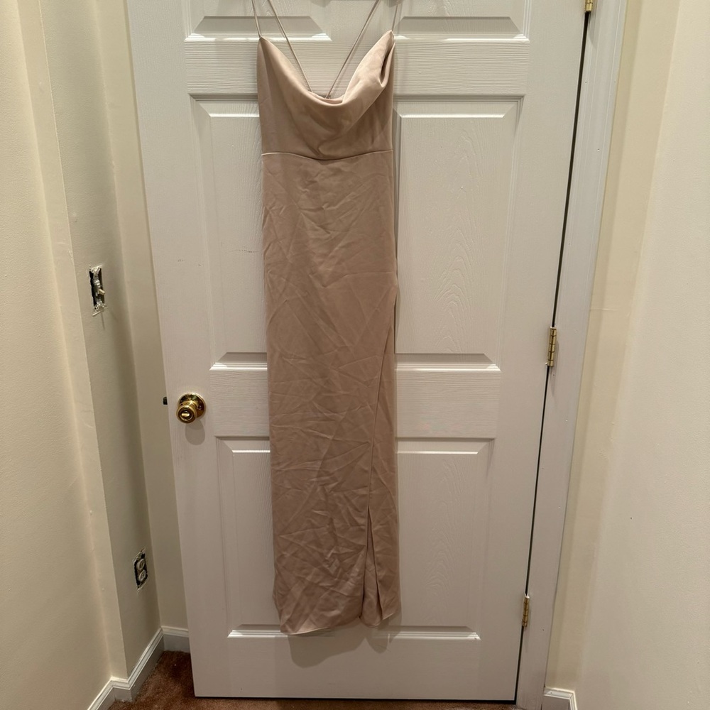 BHLDN Remy Cowl-Neck Faux-Wrap Satin Gown